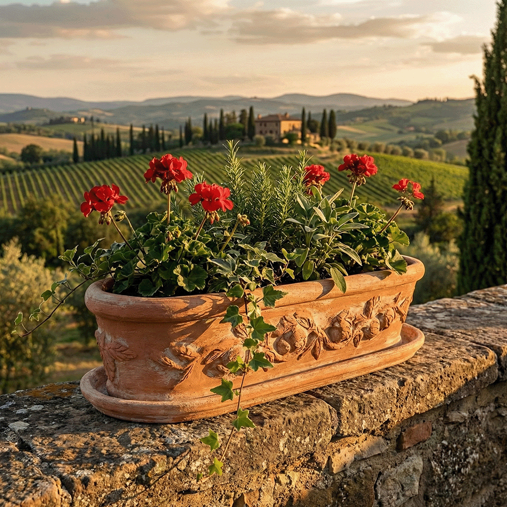 Cassetta Balcone Ovale Festonata in terracotta da colonna festonato produttori vasi in terracotta toscana fatti a mano vasi di terracotta grandi vaso terracotte vasi artigianali made in italy grande vaso di terracotta artigianale fornace terracotta fabbrica di vasi da esterno fabbrica di terrecotte
