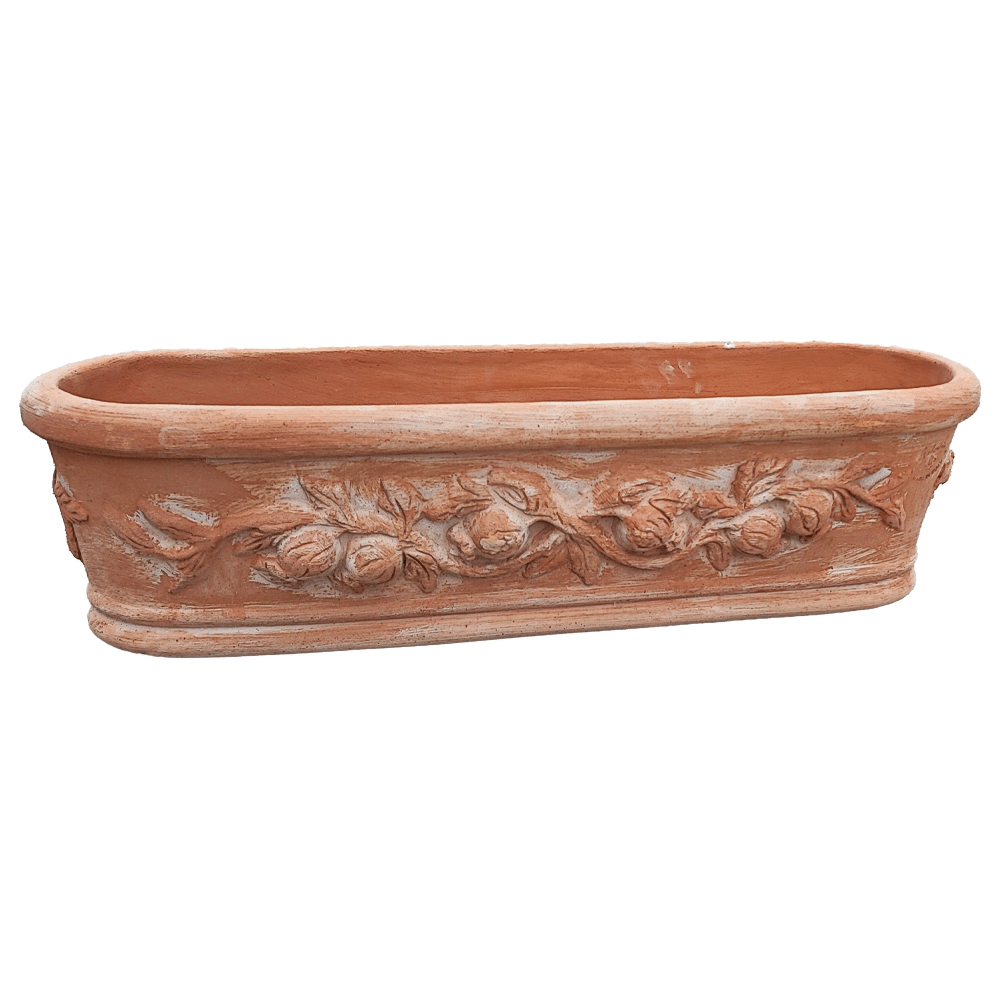 Cassetta Balcone Ovale Festonata in terracotta da colonna festonato produttori vasi in terracotta toscana fatti a mano vasi di terracotta grandi vaso terracotte vasi artigianali made in italy grande vaso di terracotta artigianale fornace terracotta fabbrica di vasi da esterno fabbrica di terrecotte