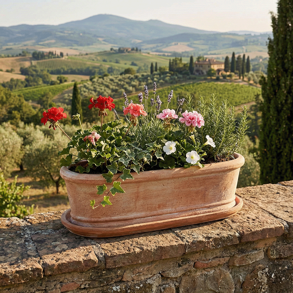 Cassetta Balcone Ovale Liscia in terracotta da colonna festonato produttori vasi in terracotta toscana fatti a mano vasi di terracotta grandi vaso terracotte vasi artigianali made in italy grande vaso di terracotta artigianale fornace terracotta fabbrica di vasi da esterno fabbrica di terrecotte