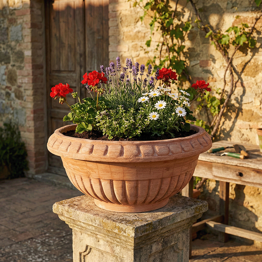 Ciotola baccellata in terracotta da colonna festonato produttori vasi in terracotta toscana fatti a mano vasi di terracotta grandi vaso terracotte vasi artigianali made in italy grande vaso di terracotta artigianale fornace terracotta fabbrica di vasi da esterno fabbrica di terrecotte