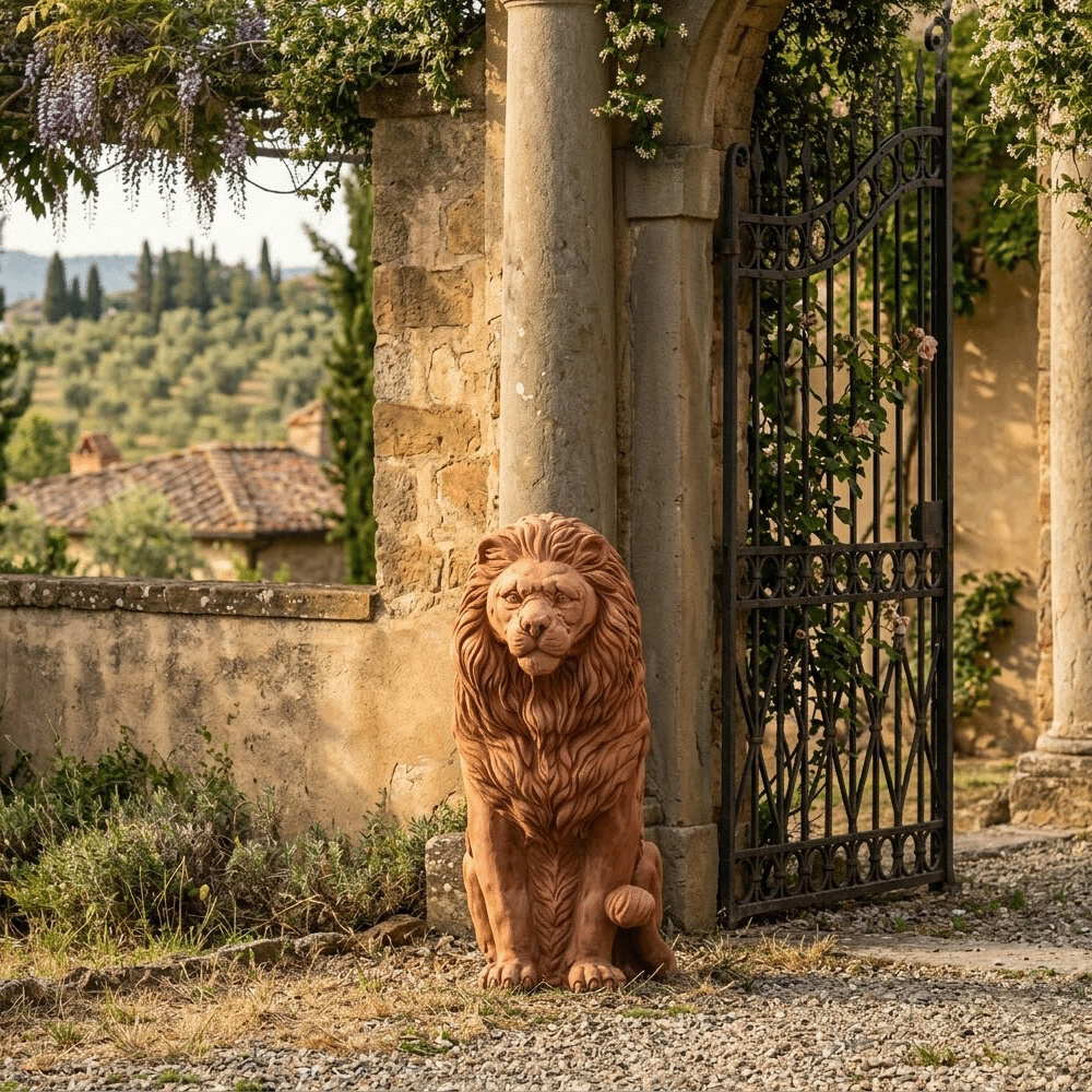 Statua Leone galestro impruneta produttori vasi in terracotta toscana fatti a mano vasi di terracotta grandi vaso terracotte vasi artigianali made in italy grande vaso di terracotta artigianale fornace terracotta fabbrica di vasi da esterno fabbrica di terrecotte