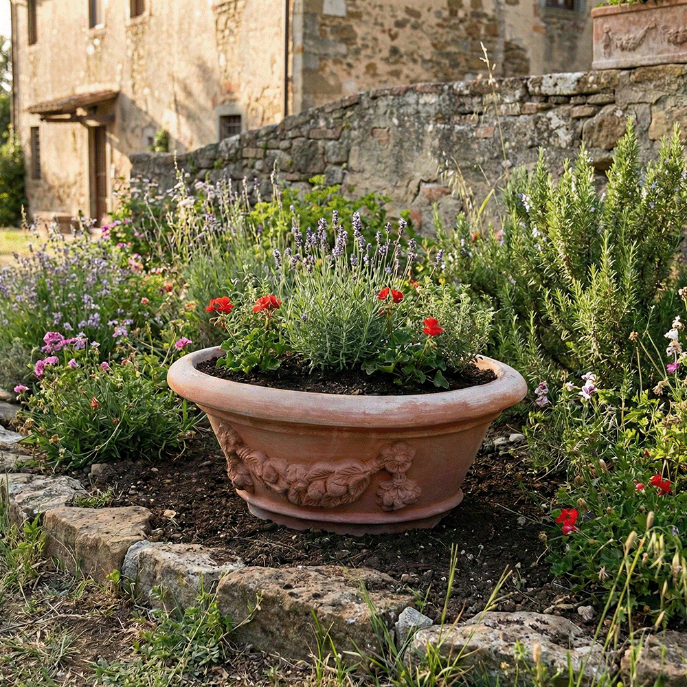 tinozza ovale festonata produttori vasi in terracotta toscana fatti a mano vasi di terracotta grandi vaso terracotte vasi artigianali made in italy grande vaso di terracotta artigianale fornace terracotta fabbrica di vasi da esterno fabbrica di terrecotte