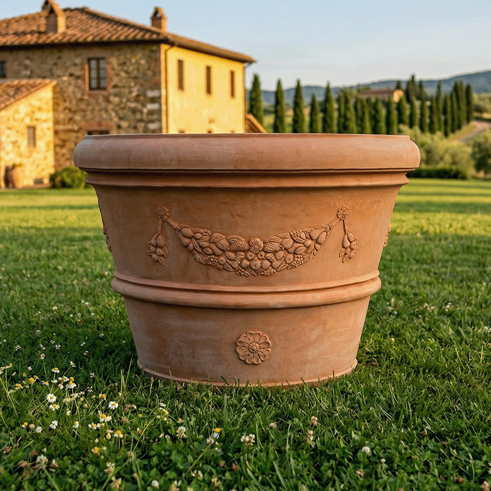 Vaso Gigante Festonato galestro impruneta produttori vasi in terracotta toscana fatti a mano vasi di terracotta grandi vaso terracotte vasi artigianali made in italy grande vaso di terracotta artigianale fornace terracotta fabbrica di vasi da esterno fabbrica di terrecotte
